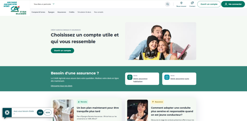 La page d'accueil du site du Crédit Agricole