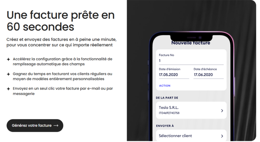 Visuel de l'outil de facturation de Finom sur mobile