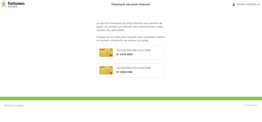 Etape de la création d'une carte bancaire virtuelle Fortuneo