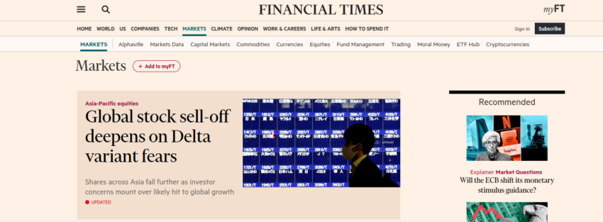 FT : site pur l'actualité de la bourse.