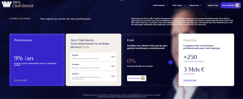 La page d'accueil de BDL Club Invest