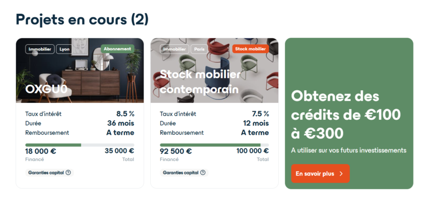 Exemple de projets sur Enky Invest