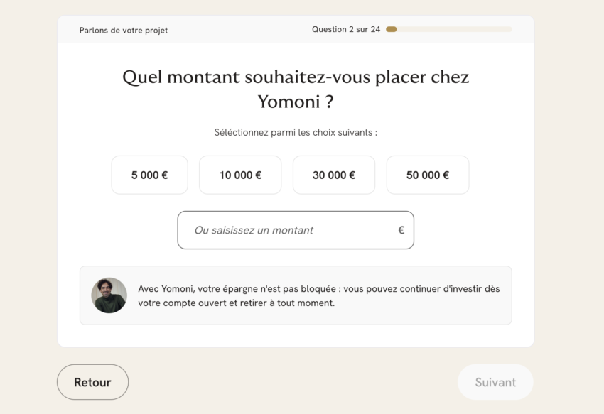 1ère étape de la souscription chez Yomoni.