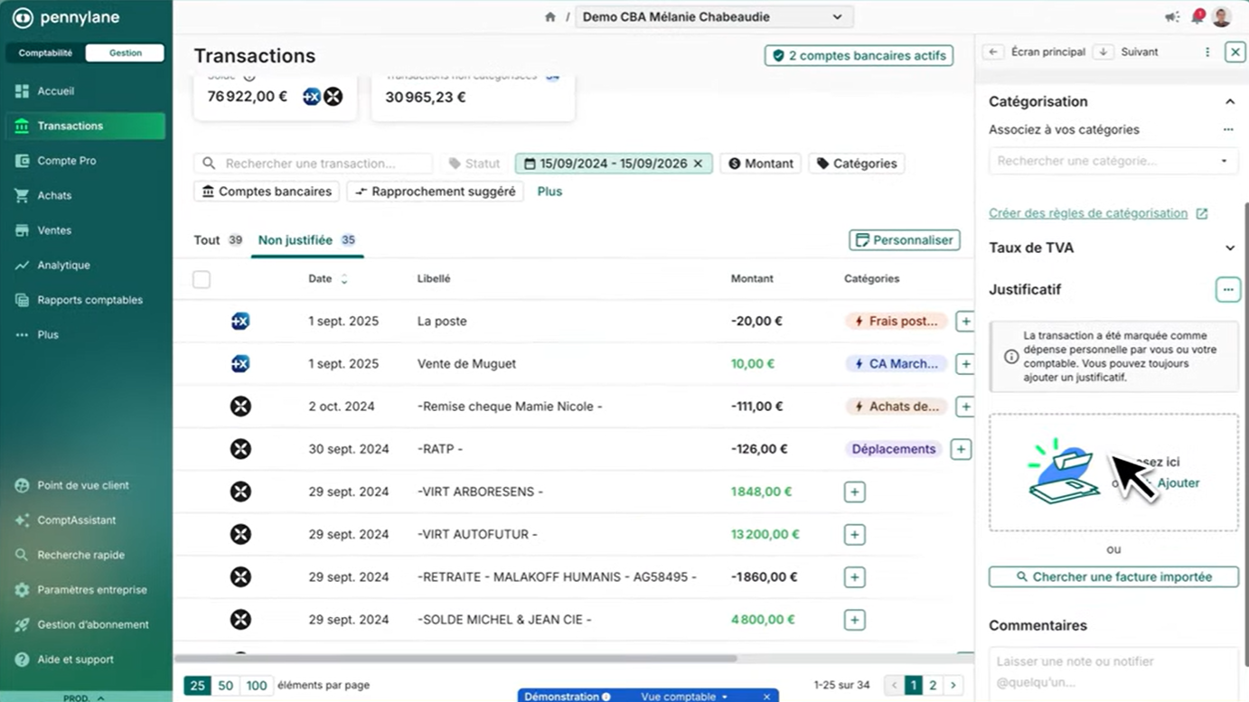 Pennylane ou Indy : l'onglet transactions