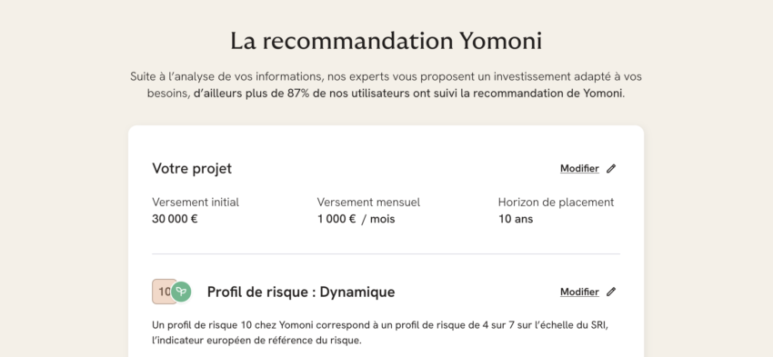 Le système de recommendation Yomoni