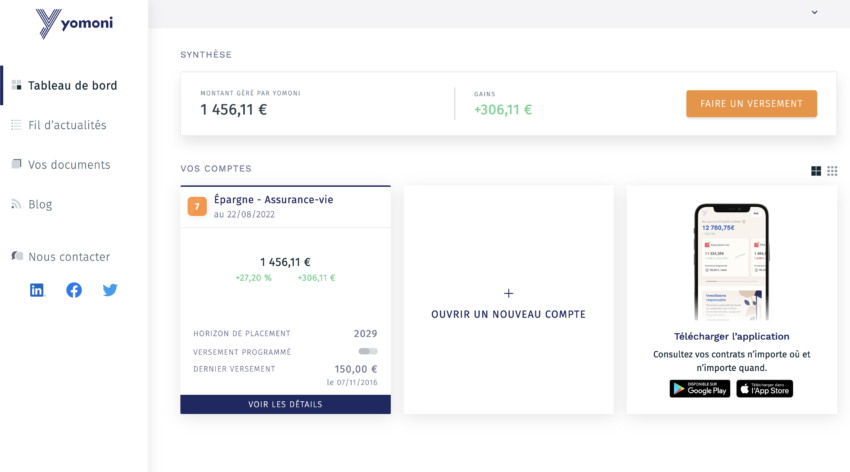yomoni vs nalo : L'espace client de Yomoni