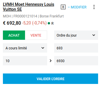 Fenêtre de passage d'ordre de bourses sur le courtier Degiro.