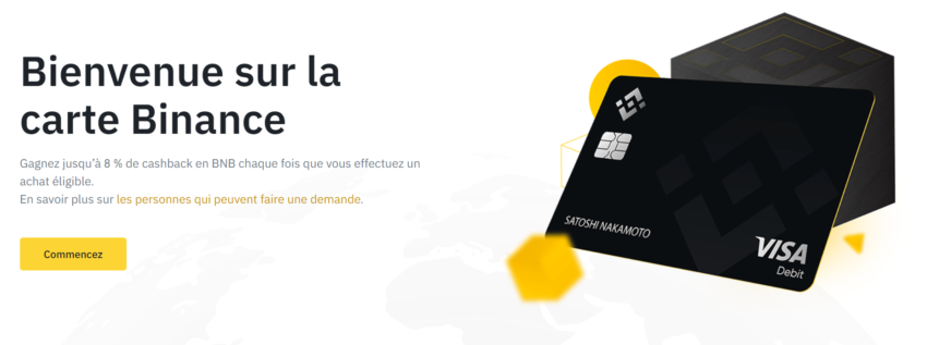 La page de présentation de la carte Binance