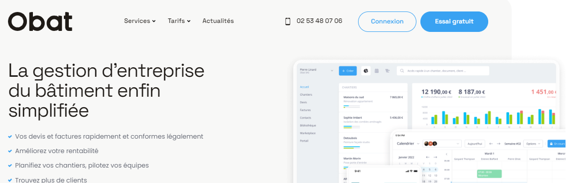 Tableau de bord du logiciel Obat et mon avis
