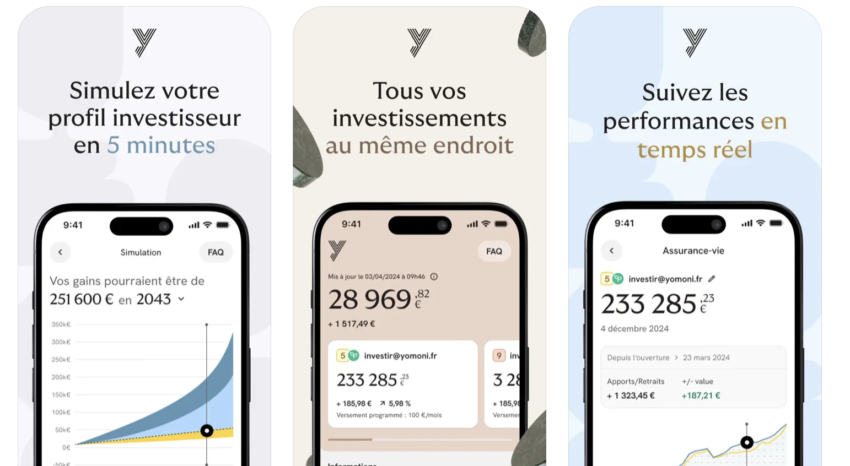 Interface utilisateur sur l'application Yomoni