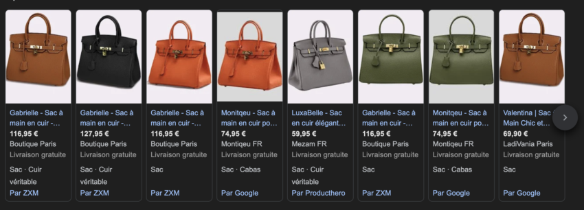 Exemple de dupes du sac Birkin Hermès vendu pour moins de 150 € 