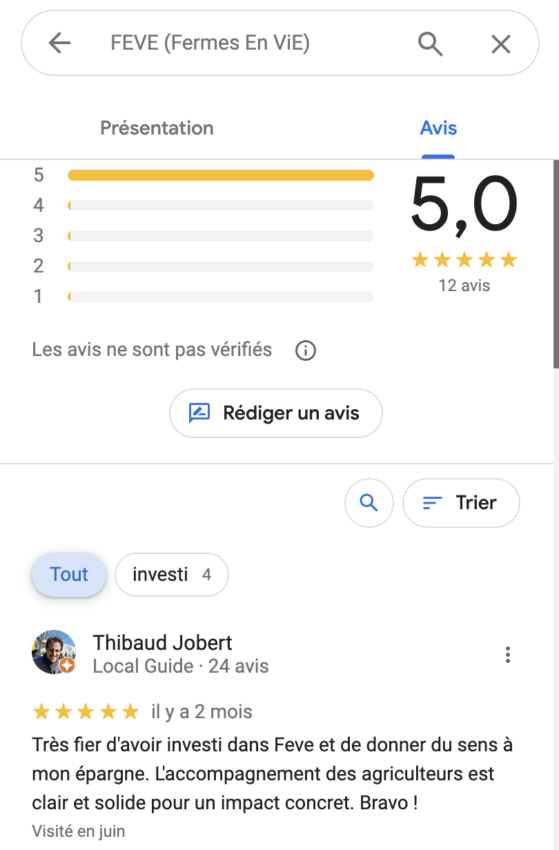 Les avis des clients FEVE sur Google