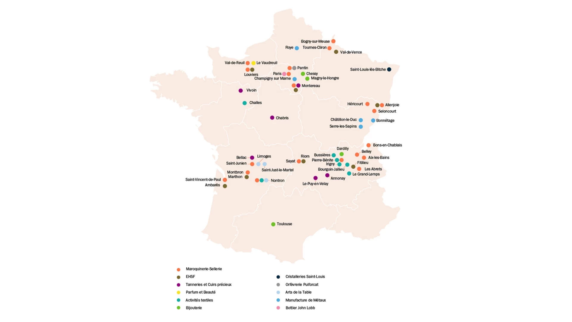 Les sites de production d'Hermès en France