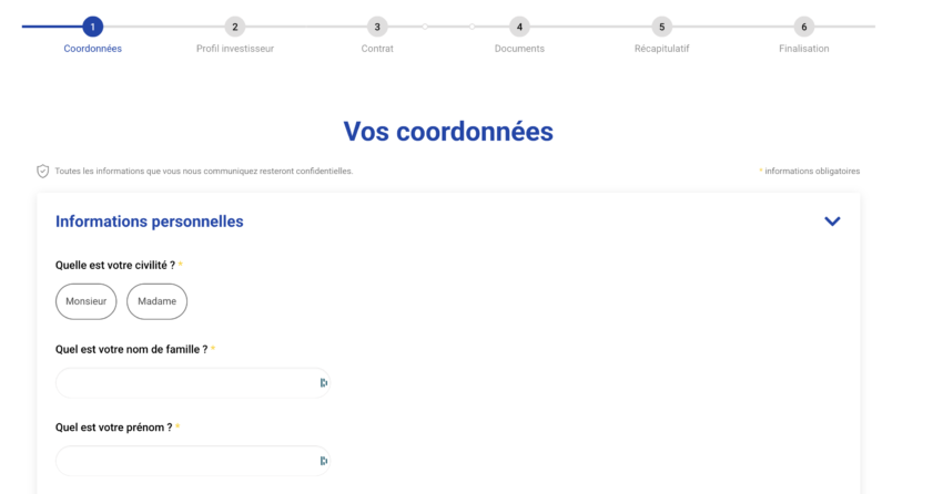 1er écran de souscription au contrat Placement Direct Vie sur Placement-direct.fr