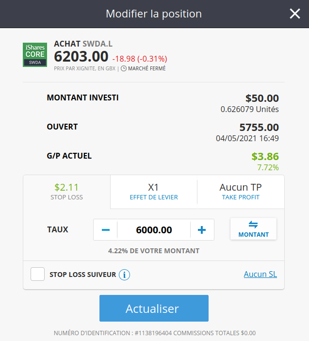Ajout d'un stop loss sur eToro