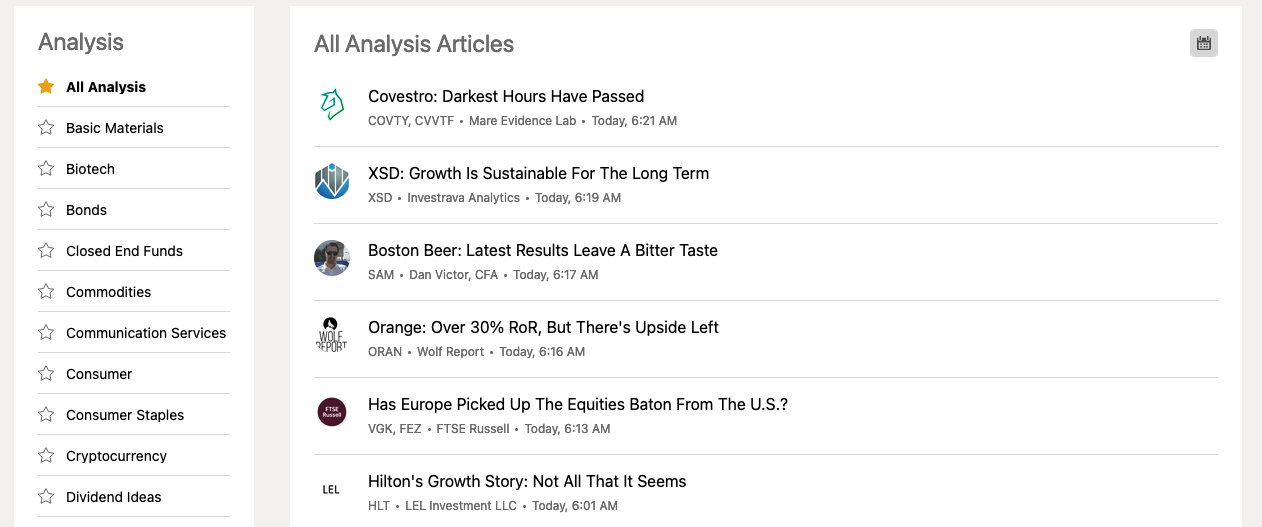Articles et analyse de Seeking Alpha