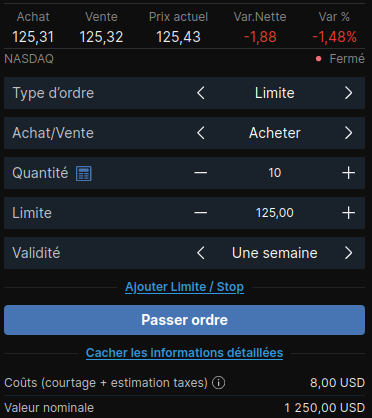 Exemple d'achat d'actions sur Saxo Banque