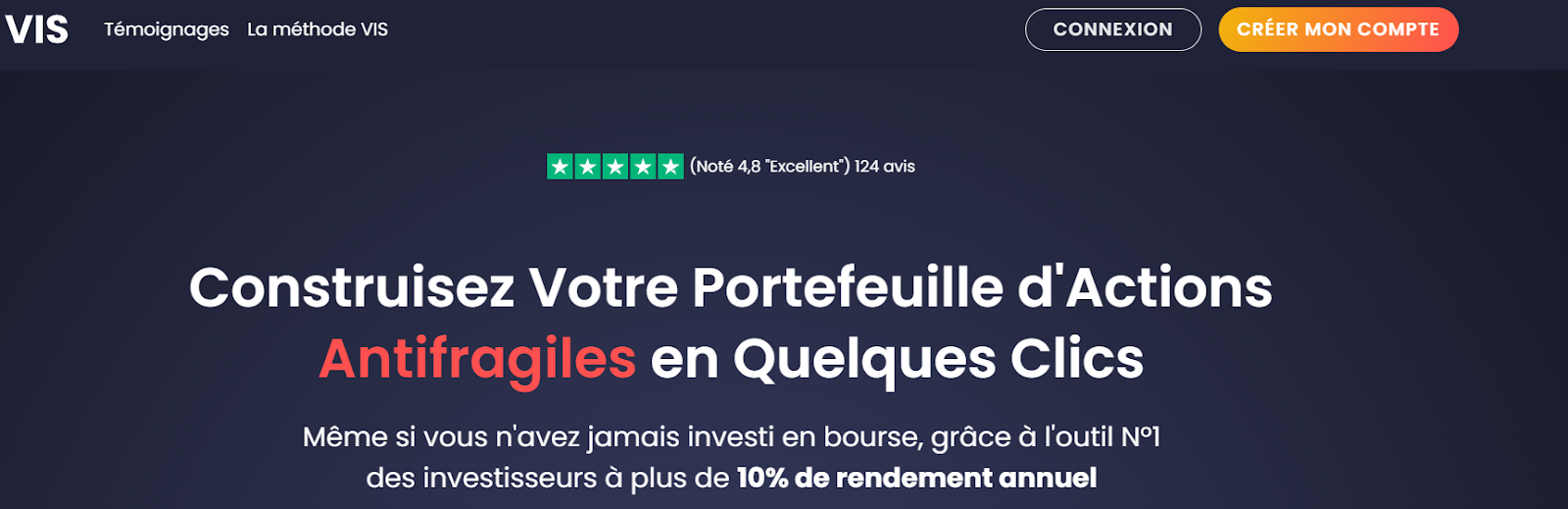 Home page du stock screener VIS