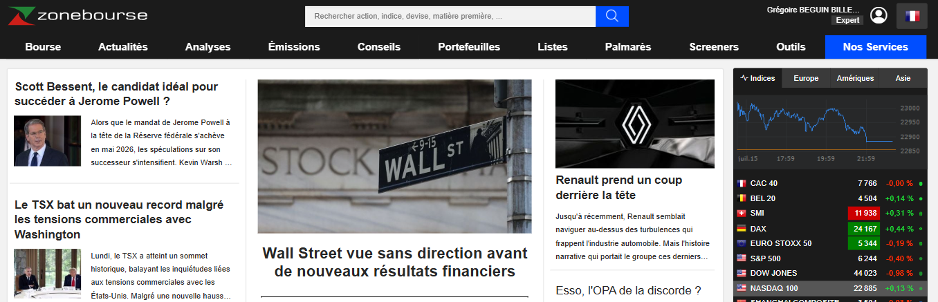 La homepage de Zonebourse