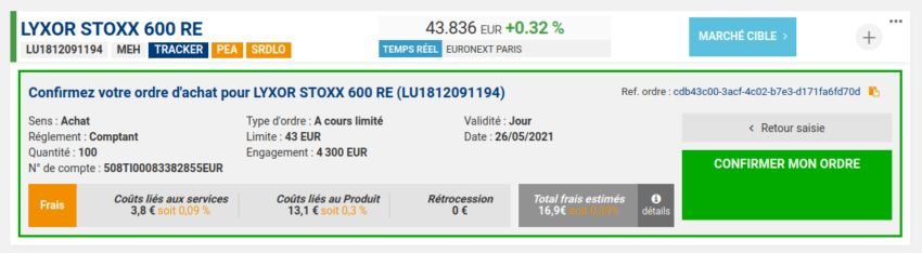 Avis sur le passage d'ordre sur le PEA Bourse Direct : Validation