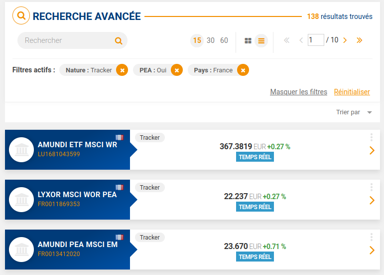 Les ETFs sur Bourse direct 
