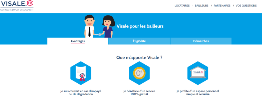 Visale : page accueil du site web
