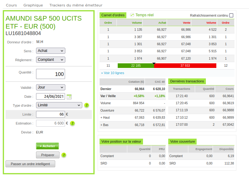 Passage d'ordre de bourse sur Fortuneo