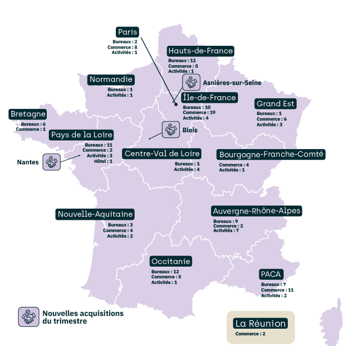 Carte de France affichant la répartition des actifs de NCap Régions au 30/09/2025