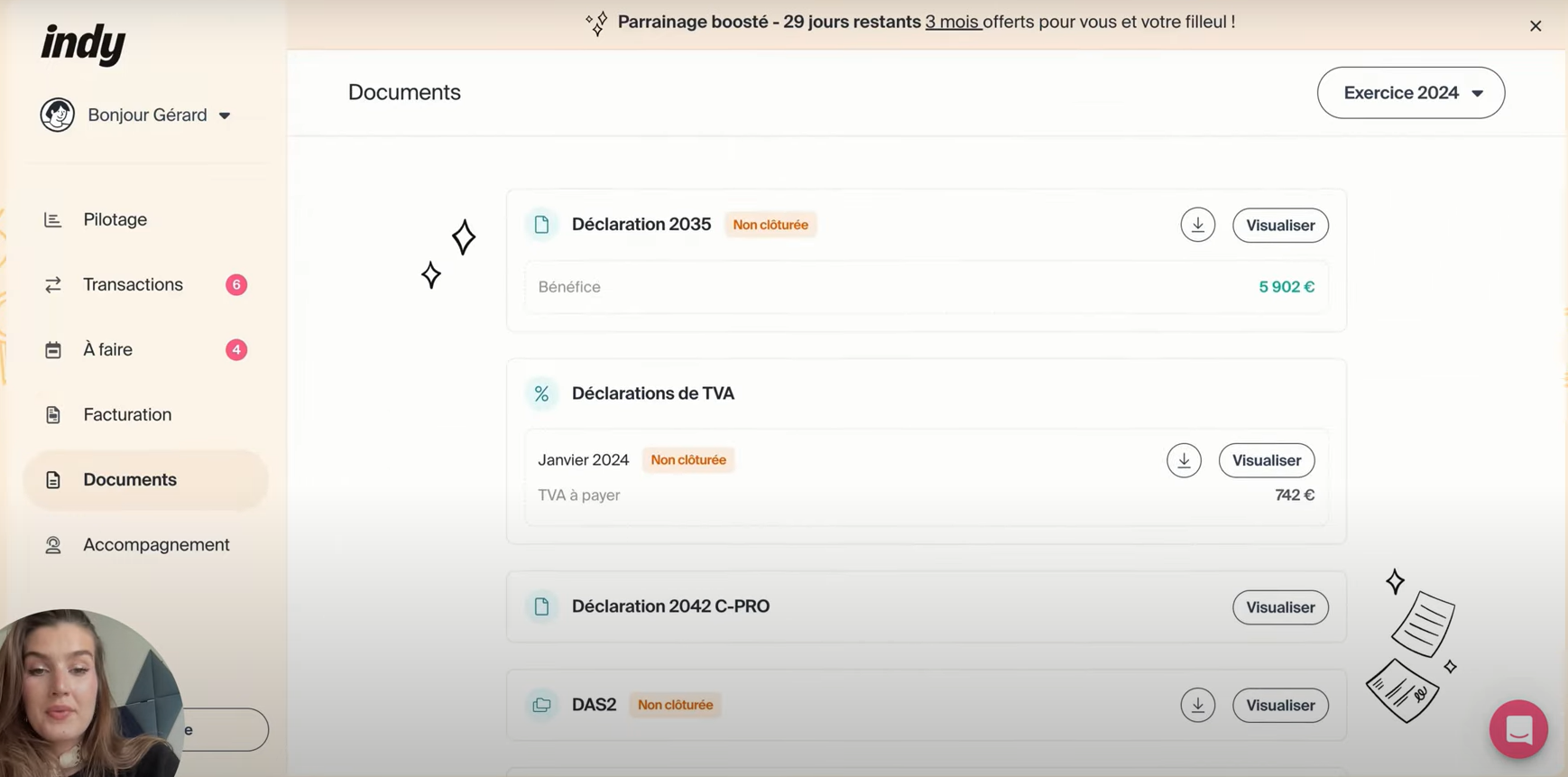 Déclarations mensuelles Indy 