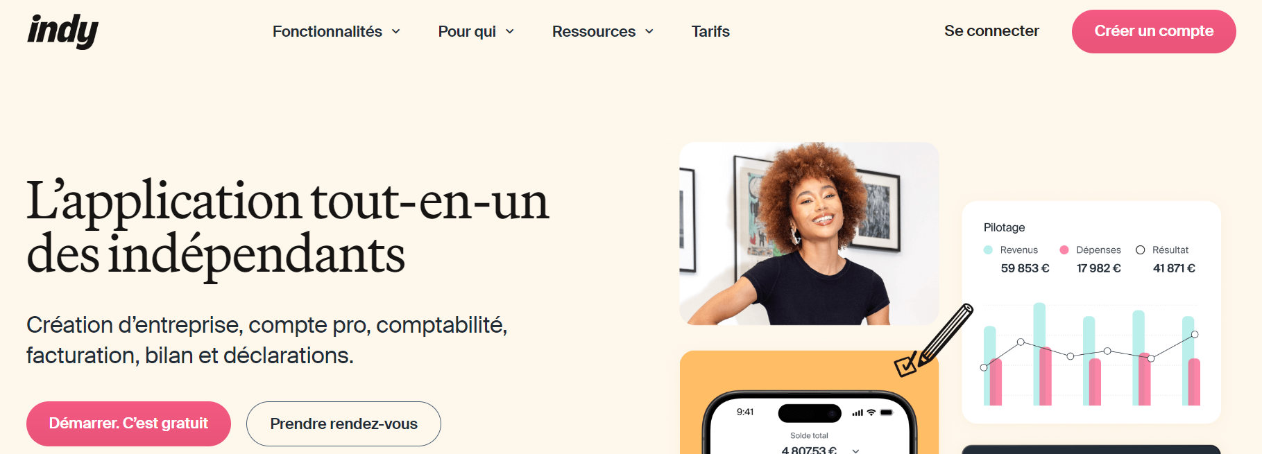 Page d'accueil du logiciel de facturation Indy