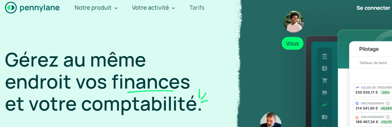 Page d'accueil du logiciel de comptabilité Pennylane