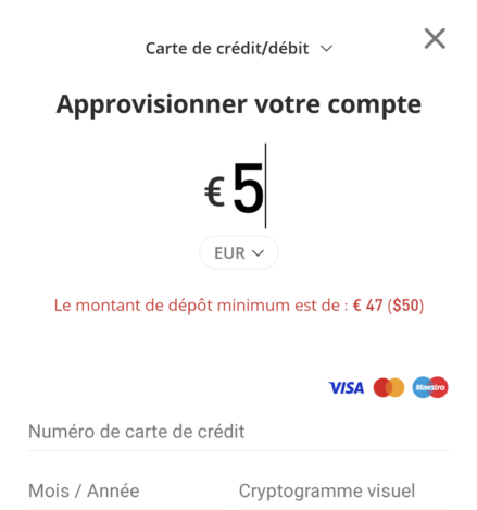 Minimum versement eToro