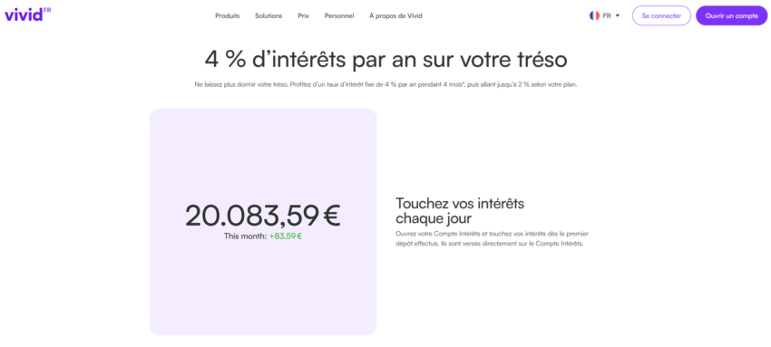 Image illustrant le compte intérêts de Vivid, la meilleure solution pour faire travailler la trésorerie d'un auto entrepreneur